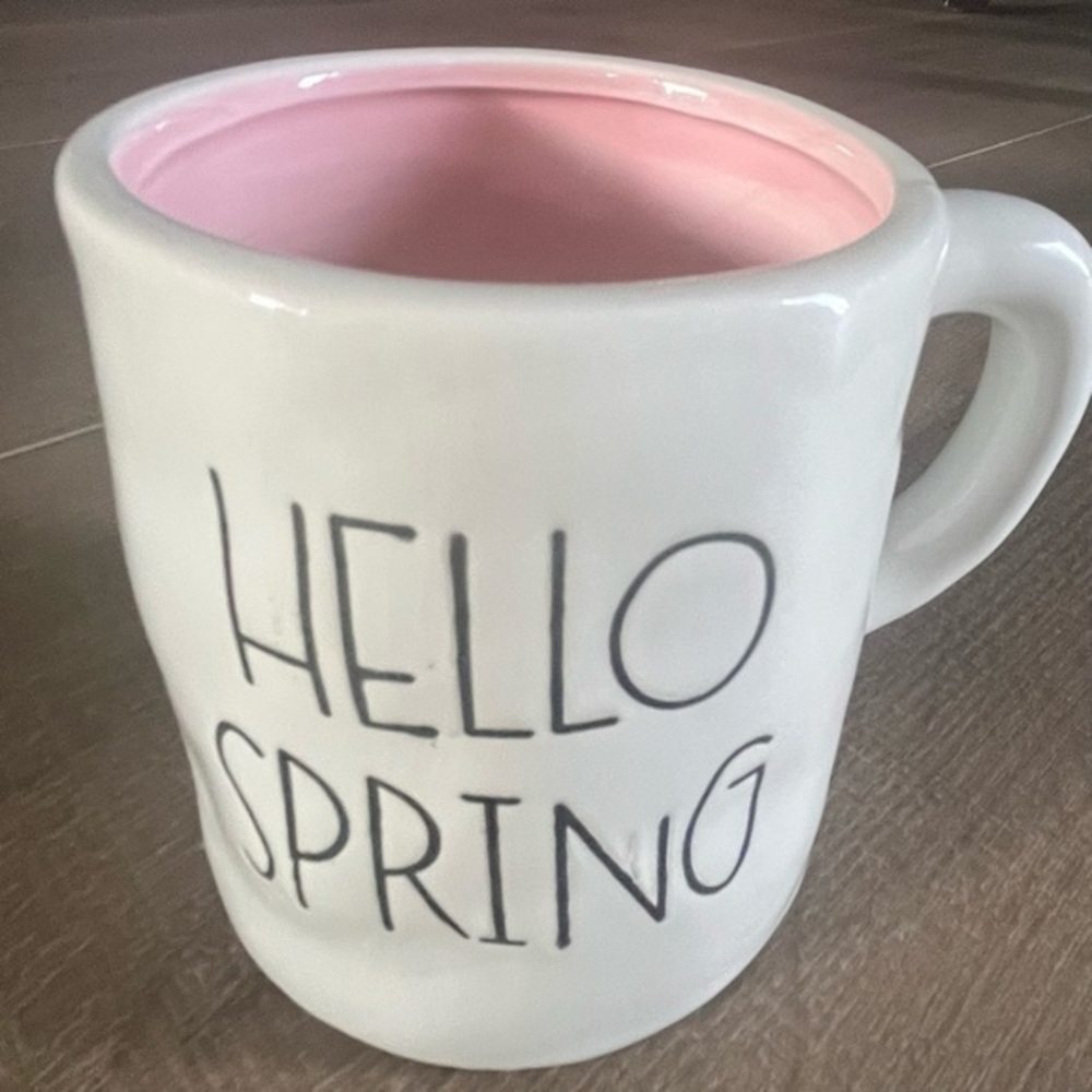 Hello Spring Pink &‎ White Ceramic Mug New Item 4” Tall Cup